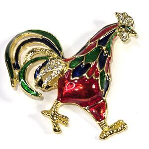 Multi Color Rooster Brooch